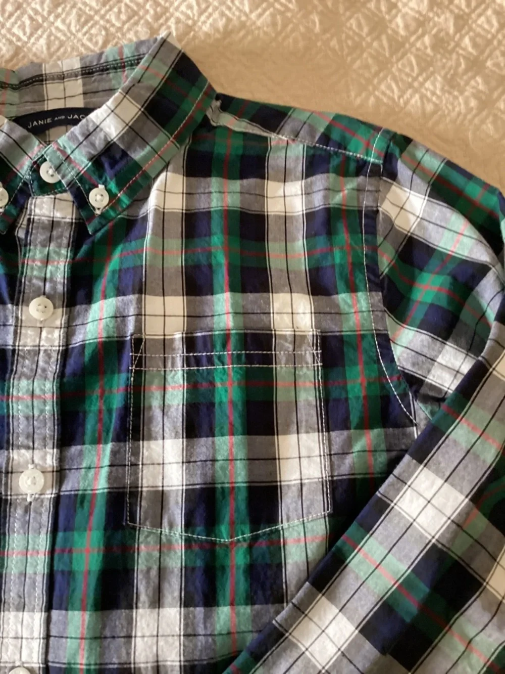 Janie and Jack boys size 14 green plaid cotton Oxford shirt